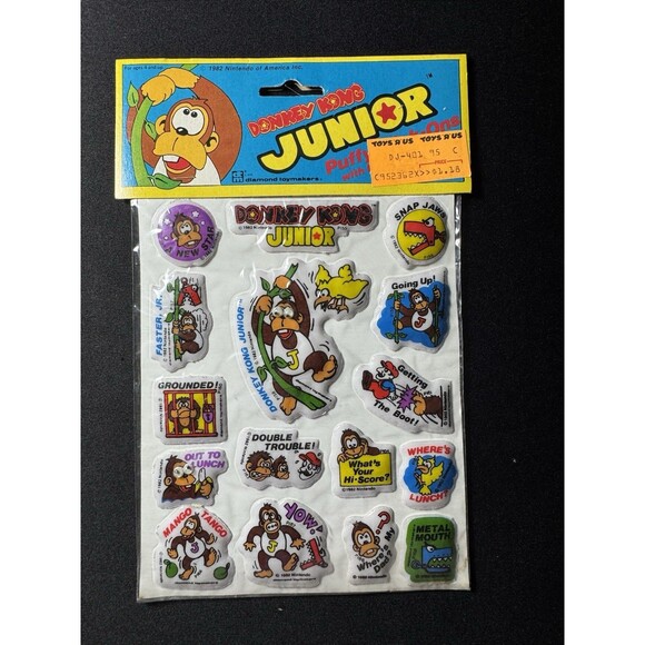 Vintage 80s Donkey Kong Junior Puffy Stickers Moving Googly Eyes Nintendo - Picture 1 of 8